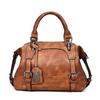 Retro Oil Wax Leather Boston Handbag, Large Capacity Shoulder & Crossbody Women's Bag