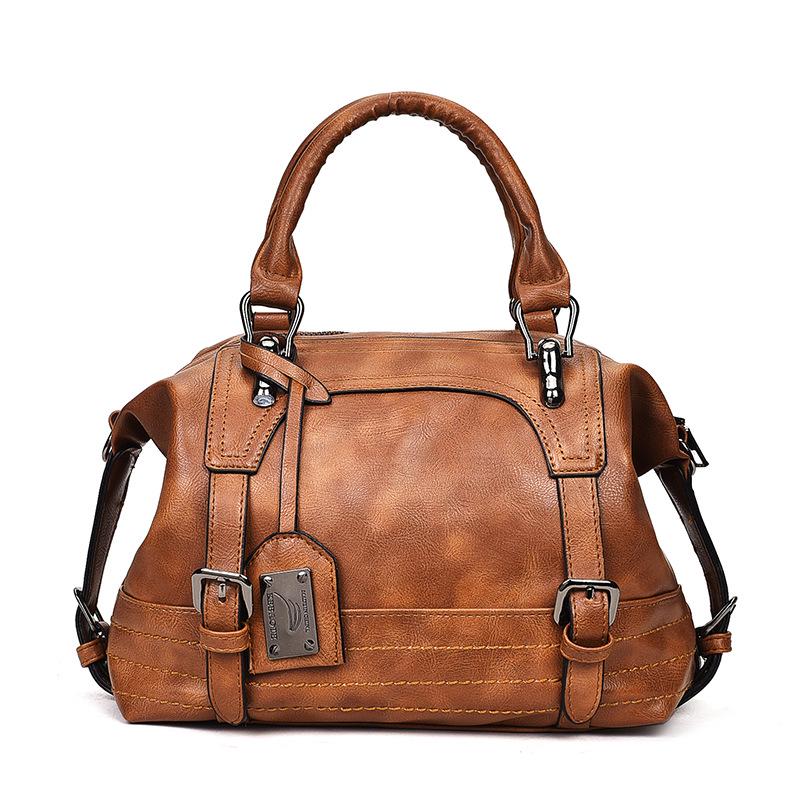 Retro Oil Wax Leather Boston Handbag, Large Capacity Shoulder & Crossbody Women's Bag
