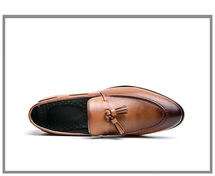 British Style Men's Pointed Toe Leather Tassel Shoes - Large Size Business Casual & Formal Office Wear