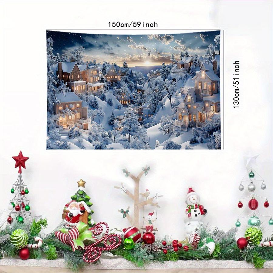 A Christmas Landscape Polyester Tapestry, a Festive Wall Decoration, Suitable for Home, Kitchen and Party Decoration