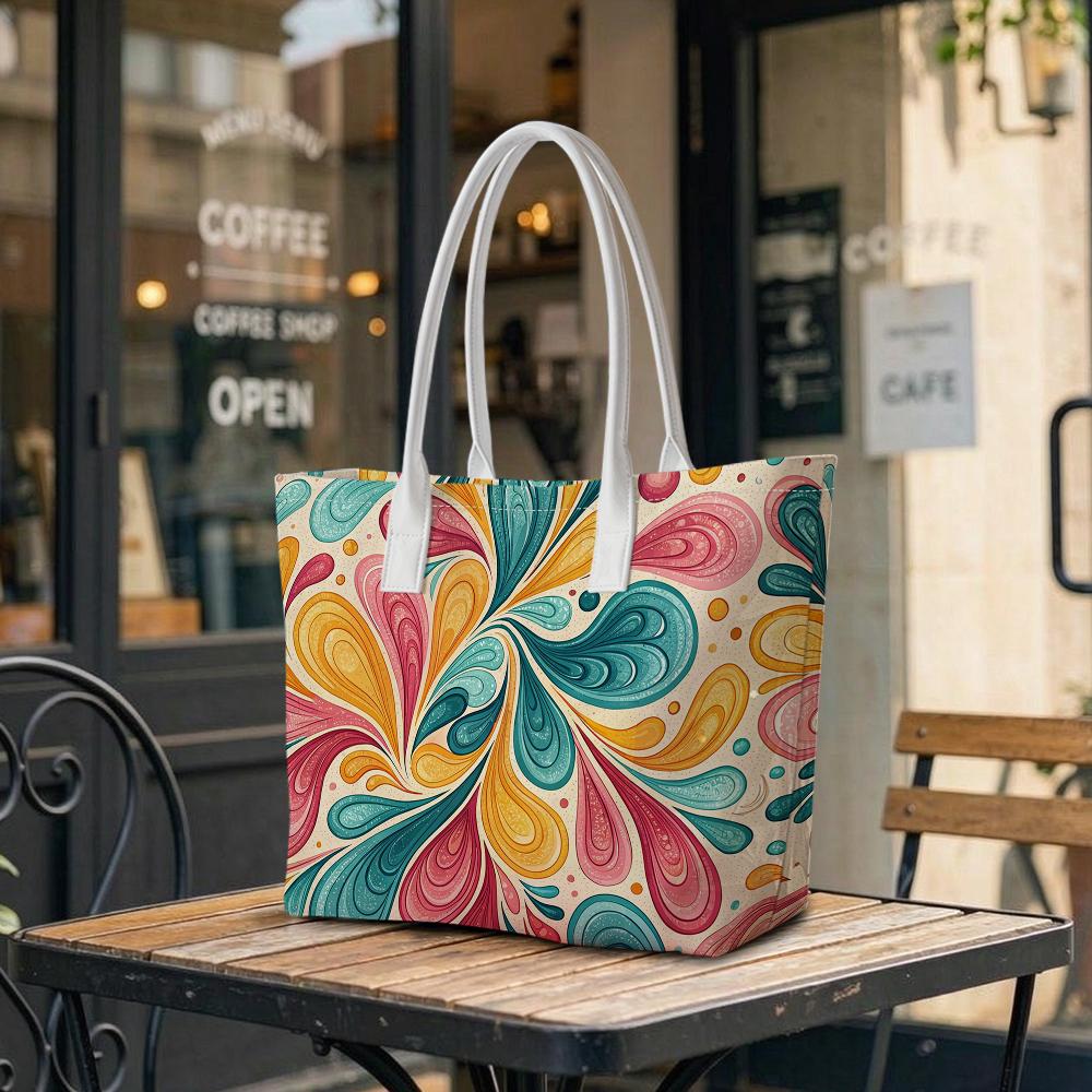 Colorful Swirl Print Tote Bag Large Capacity Daily Casual Shoulder Bag for Women