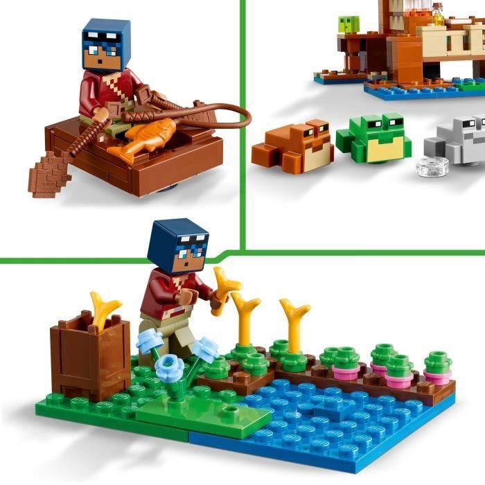 Lego® 21256 minecraft la maison de la grenouille, jouet avec figurines d'animaux, personnages : zombie et explorateur