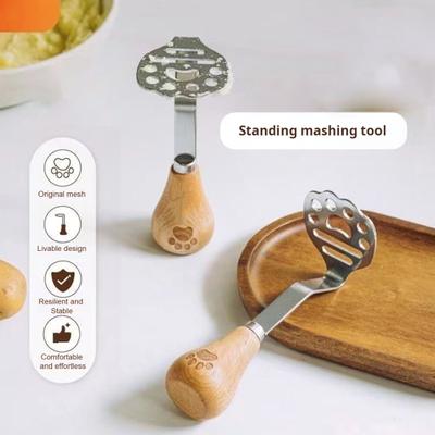 Potato Masher Stainless-Steel Bear Claw Pressed Masher with Wooden Handle