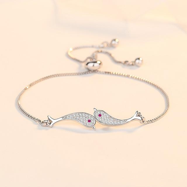 Bransoletka ze srebra próby 925 z cyrkonią i kryształem w kształcie delfina, regulowana bransoletka z kobiecym urokiem