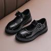Kids Leather Shoes Black Glossy Girls Performance Shoes Princess Style 2025 New Fashion Children Flat Shoes Soft Sole Non-slip