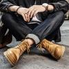 Pánské žluté a hnědé kožené boty Martin - Britský styl podzimní outdoorové pracovní boty parašutistické bavlněné boty