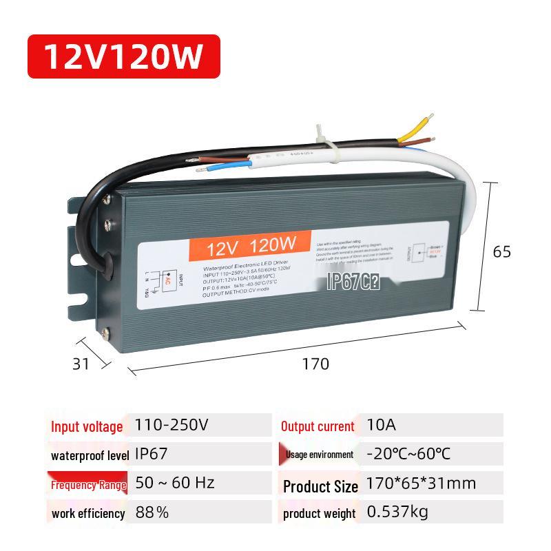 Weatherproof 12V/24V LED Power Supply for Wall Washers, 200W/250W/300W/400W, Outdoor Lighting.