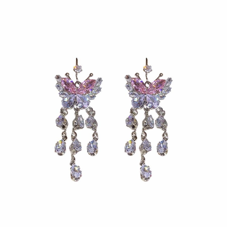 Korean flash zircon butterfly water drop ear hook ins super fairy sweet and exquisite earrings light luxury high-end earrings women