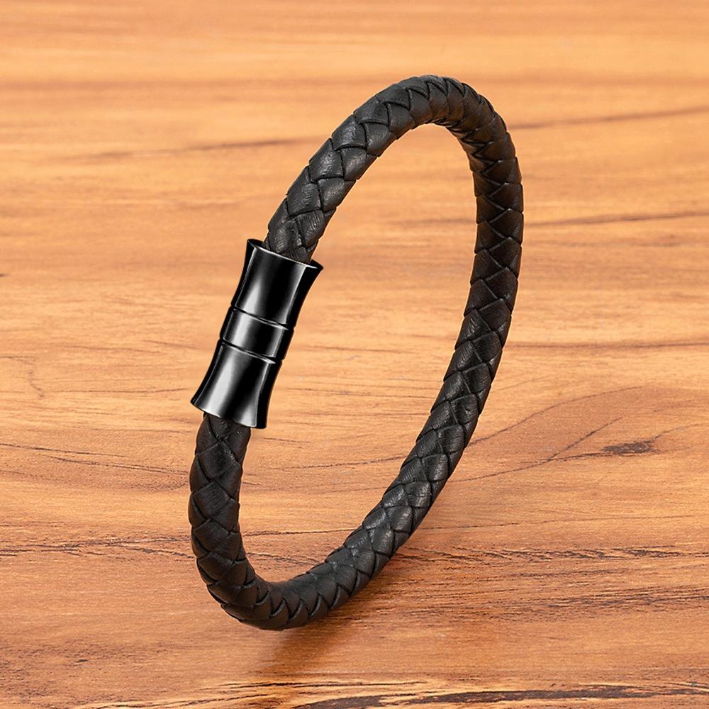 Unisex Armband Schwarz Braun Blau Echtes Geflochtenes Echtes Leder & Edelstahl Armband mit Schnallenverschluss Herren Armband