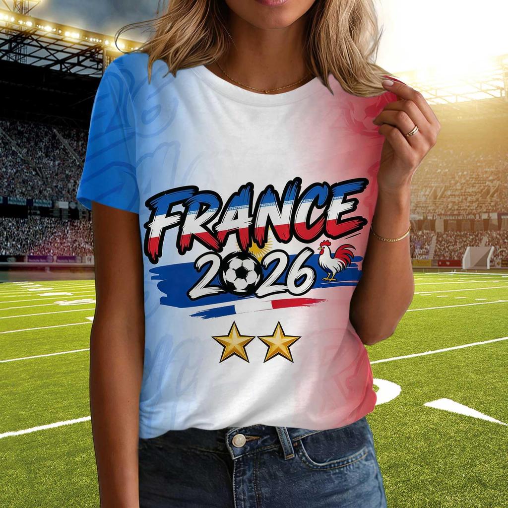 Womens Casual Crew Neck Short Sleeve Pullover T Shirt with Letter Print 2026 Supporter Soccer Theme Top for Daily Wear
