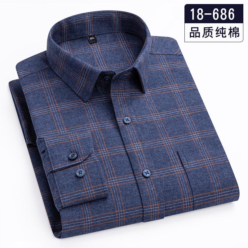 100% Pure Cotton 8XL 7XL Casual Slim Fit Shirt Men Longsleeve Shirt for Men Dad Loose Plaid Shirt Plus Size Button Up Shirt