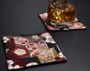 Set of 2 Japanese-style Brocade Kimono Coasters (Beni Sakura)