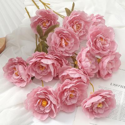 1PC Rose Pink Silk Bouquet 54cm Peony Artificial Flower 5 Heads Bud Bride Wedding Decor Home Room Decoration Artificial Flowers