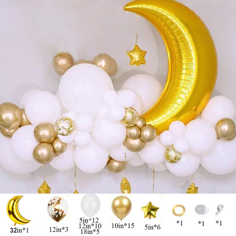 

Набор воздушных шаров с луной и звездой для мусульманского праздника Ид Мубарак, украшение для дома, сделай сам, Рамадан Карим, детский воздушный шар на день рождения, вечеринка золотой