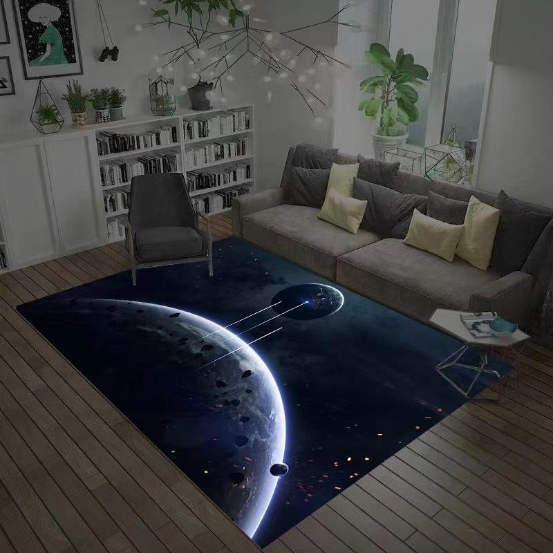 3D Planet Universe Large Area Soft Flannel Carpet Children's Room Play Floor Mat Home Living Room Bedroom Decorative Floor Mat