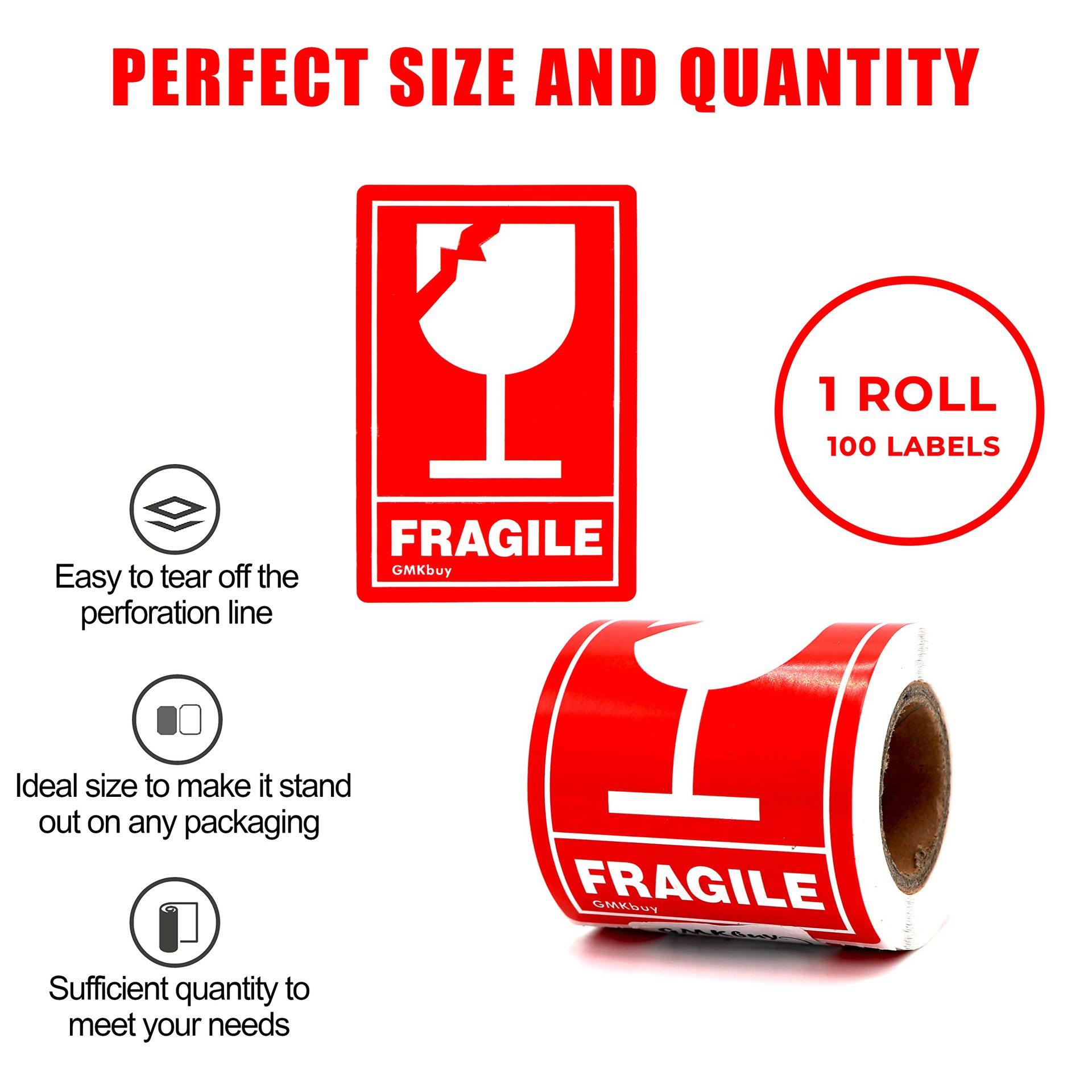 

100 Sheets Fragile Stickers - Red & Clear FRAGILE Labels with Glass Icon, 2x3 Inch (5x7.6cm) Shipping Labels for Breakable Items as shown