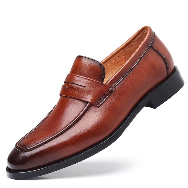 Leather Loafers Men'S Shoes Doudou Shoes Casual One-Pedal Leather Shoes Breathable Business Dress British Shoes Men'S