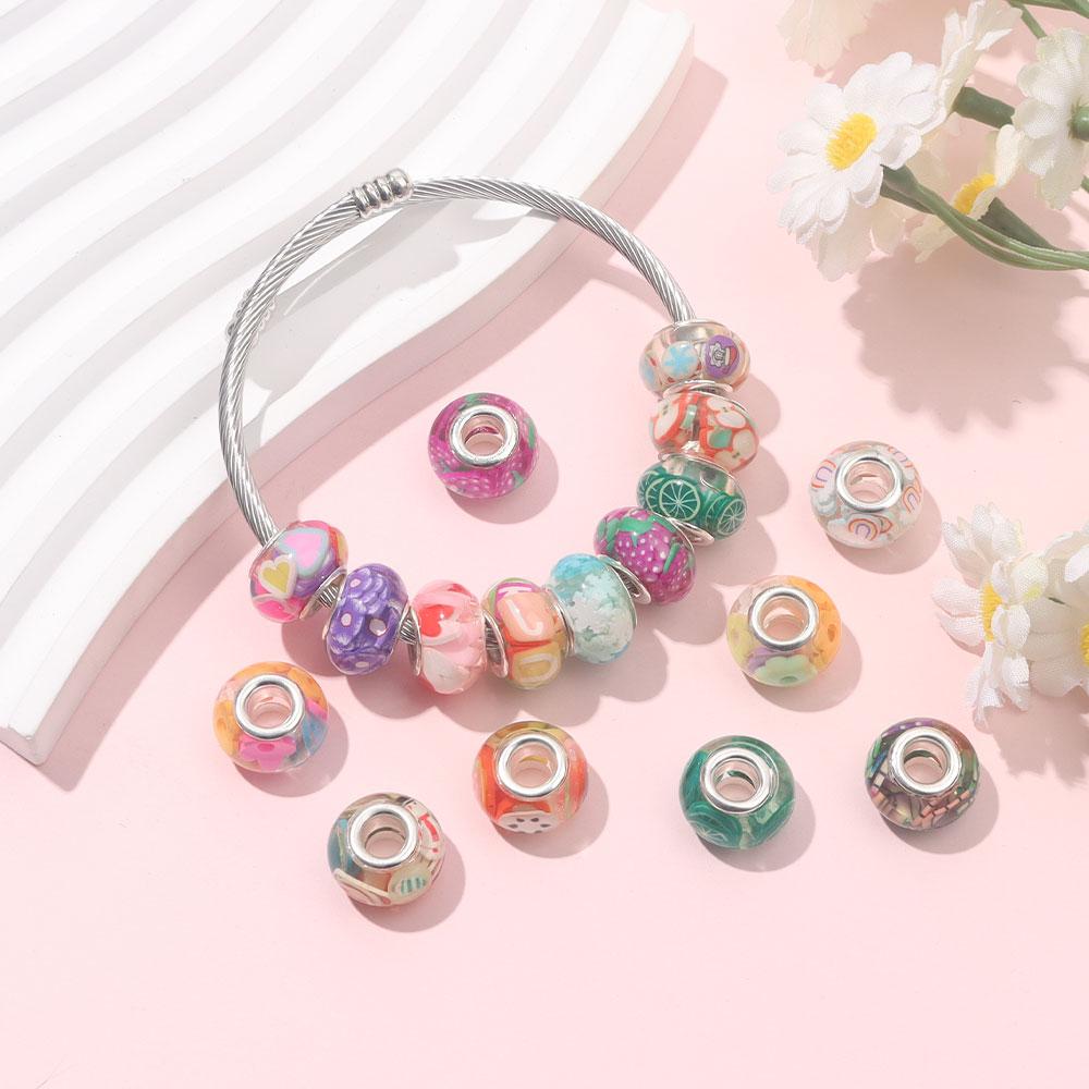 7/14/21pcs resin macroporous beads, various European beads, transparent spacer beads, flower beads, jewelry making, DIY crafts, bracelets,