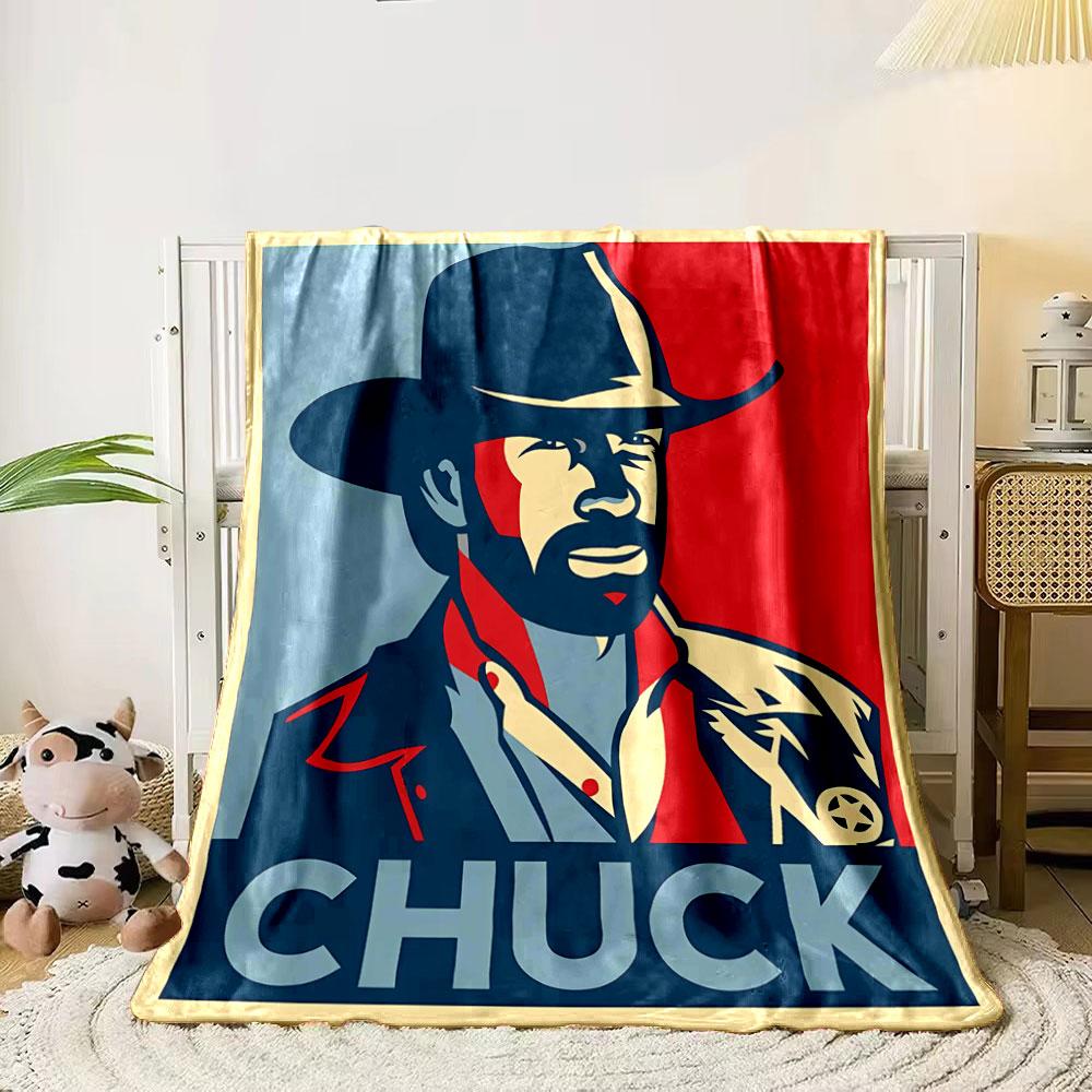 

A cowboy-themed pop art portrait in blue, red, and cream color blocks. for all seasons blanket lunch break throw gift 80cm x 120cm
