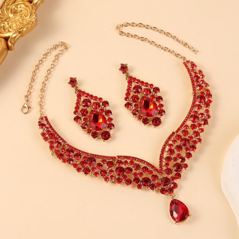 Elegant Rhinestone Teardrop Necklace & Earring Set - Luxury Bridal Jewelry