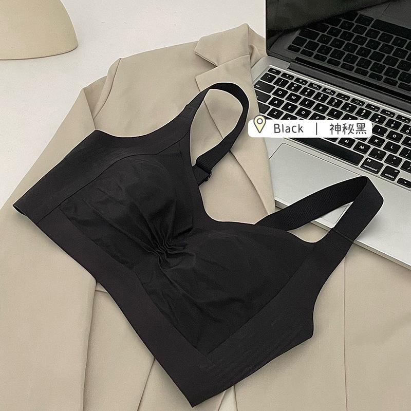 Grey Seamless Wireless Bra with Gathered Front and Adjustable Wide Straps