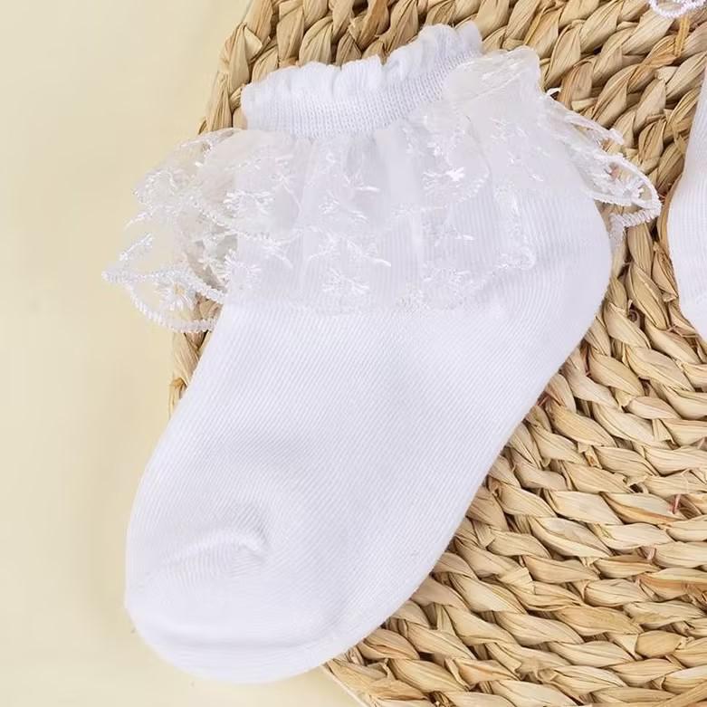 Stylish 3D Lace Trim White Princess Socks - Breathable, Comfortable Children's Design