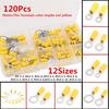 120 Pcs Insulated Ring Crimp Terminal Electrical Wiring Connectors Assorted Set