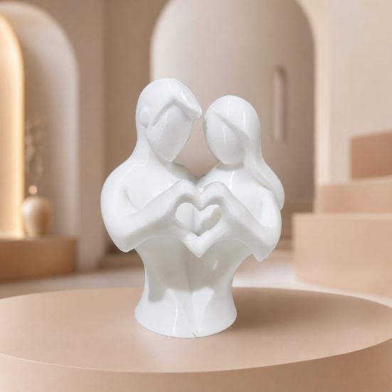 Sculptural Artistic Texture 3D Printed Couple Heart Statue, Abstract Minimalist Lovers Embrace Figurine, Romantic Desktop Easy Care Love Ornament