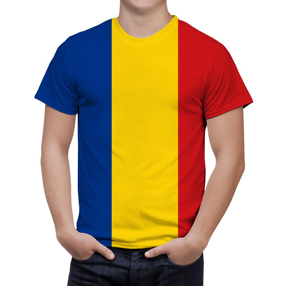 Summer Round Neck 3D Romania Flag Graphic Print Top Fashionable Casual Short Sleeved Football Jersey Men's T-shirts