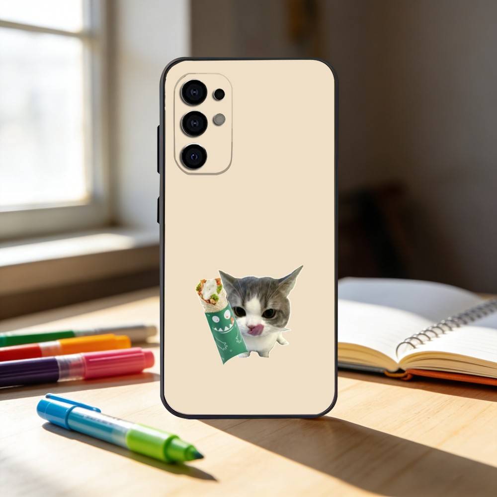 F-Funny C-Cute Cat Phone Case For Samsung S25,S24,S21,S22,S23,S30,Ultra,S20,Plus,Fe,Note,10,9,5G Black Cover