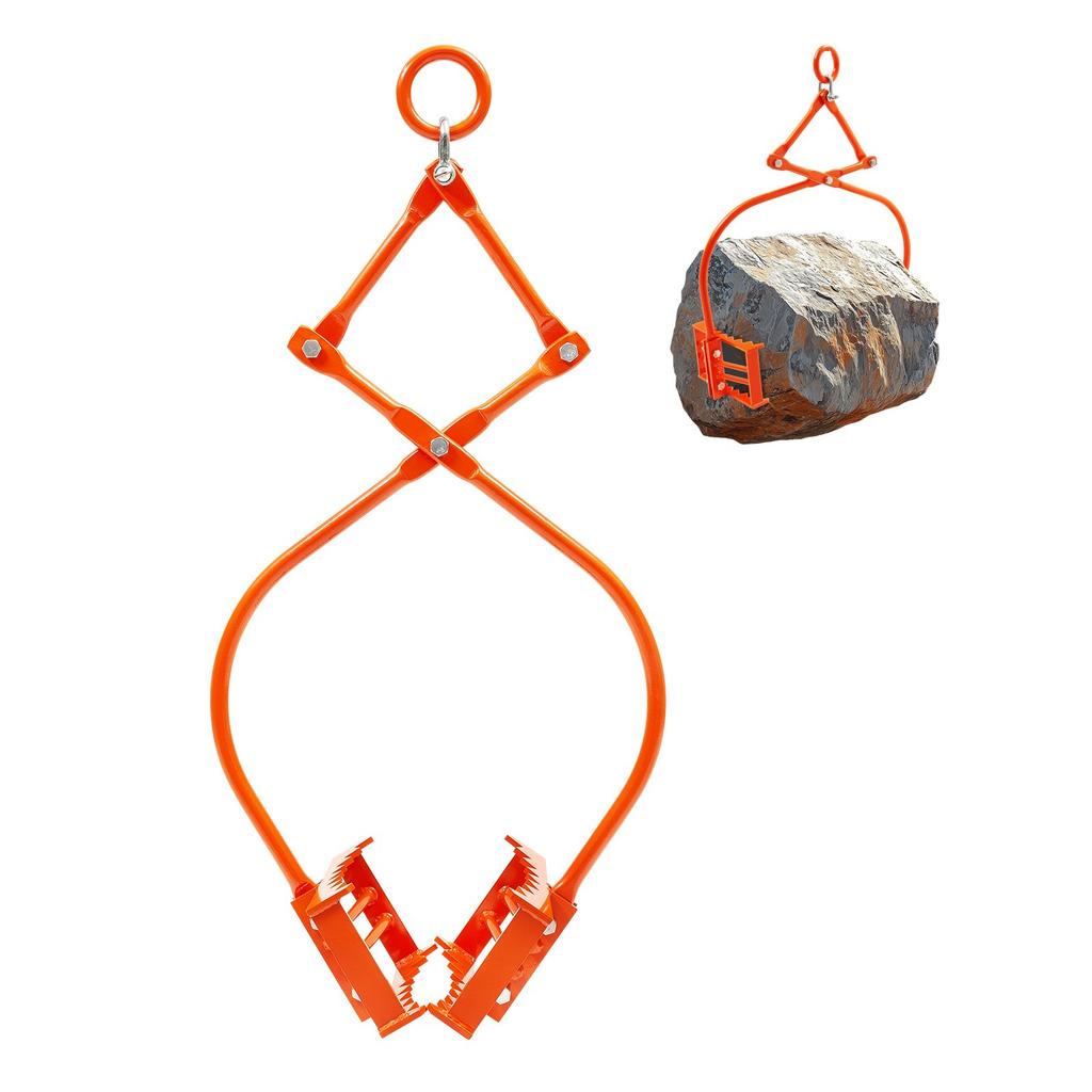VEVOR 24in Stone Lifting Tongs, 2-Claw Rock Tongs, Heavy Duty Steel Log Tongs, 1100LBS Lifting Capacity, Swivel Log Grapple, Serrated Claw Design