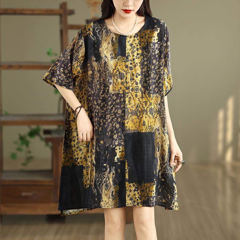 Short sleeve Plus size Cotton vintage floral new in dresses for women casual loose mini summer dress