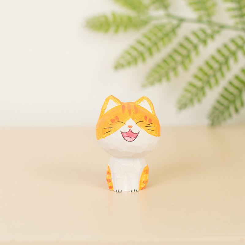 Lucky Cat Small Figurine Wooden Craft Home Office Decor Gift For Celebrations