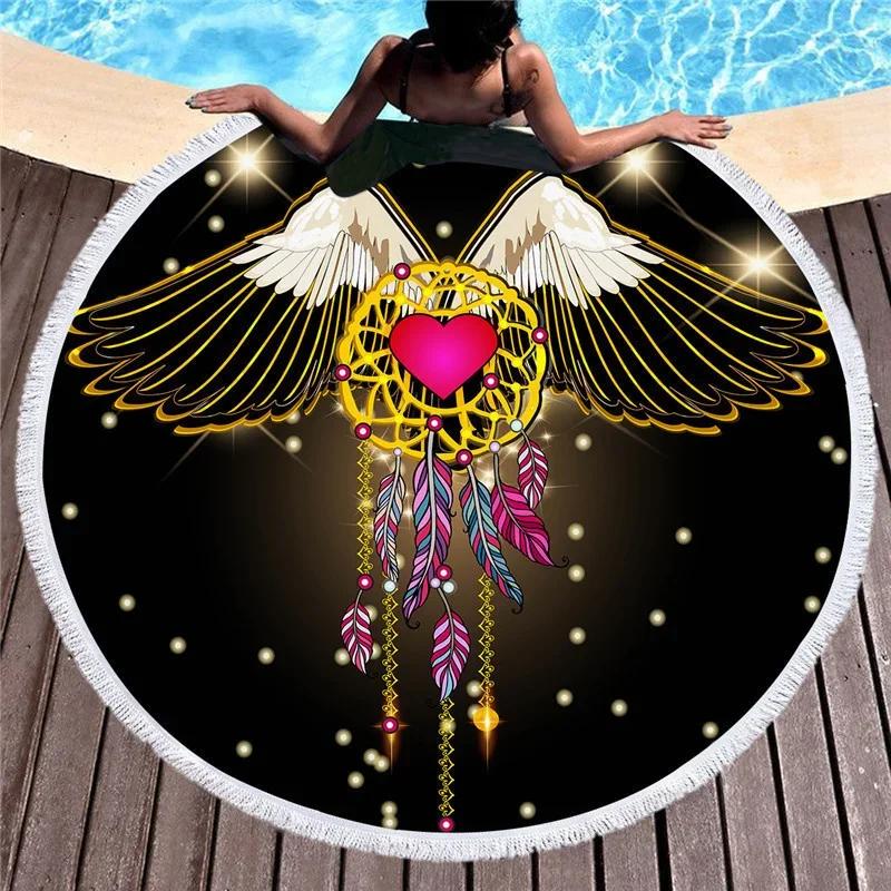 Round Beach Towel With Tassel Dream Catcher Microfiber For Swimming Bath Picnic Sandless Wall Tapestry Blanket