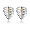 Exquisite Leaf Metal Earrings For Women With Dazzling Gemstone Inlays