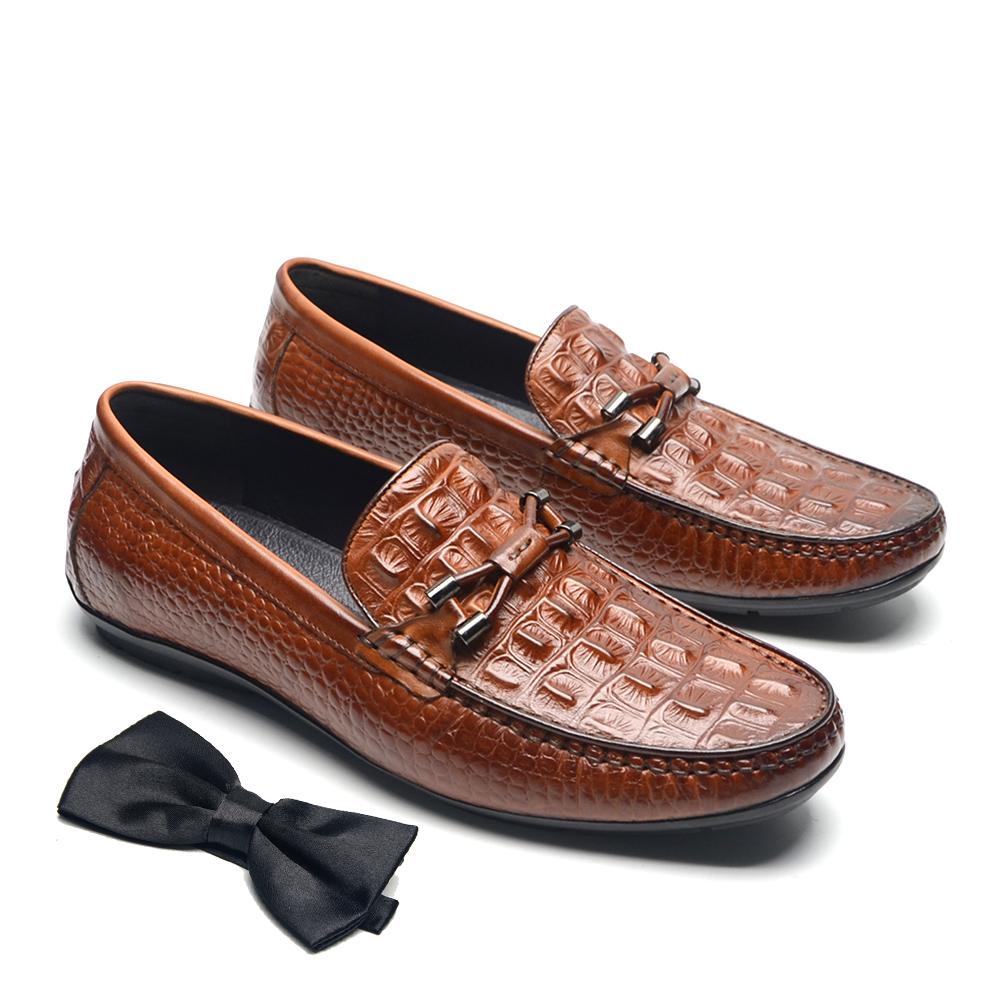 

Classic Genuine Leather Casual Men s Loafers Bow Crocodile Print Comfortable Slip-on Luxury Designer Daily Social Mens Shoes 46