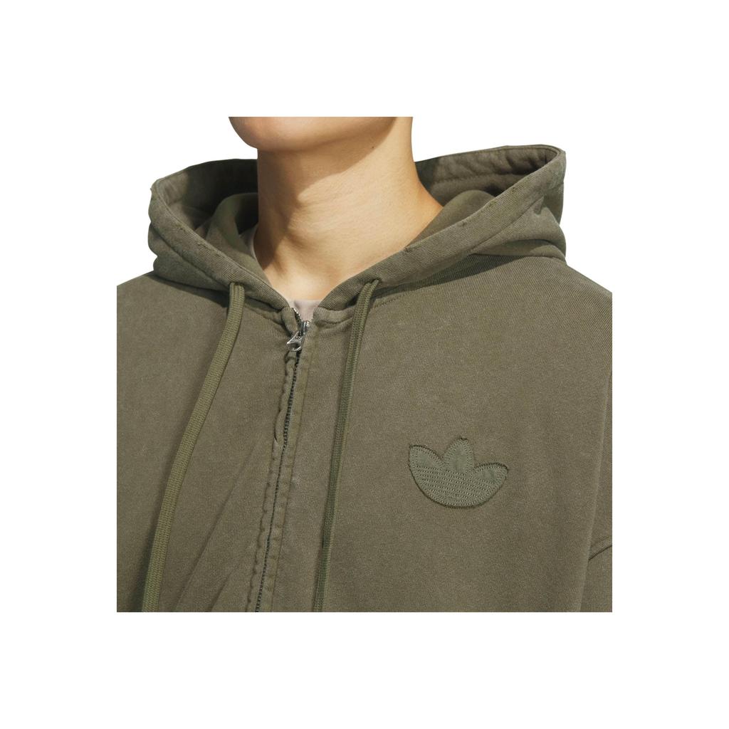 adidas Veste à capuche lavée Originals Rétro Sports Ample Manches longues Vestes Homme Vert olive chiné JM7286