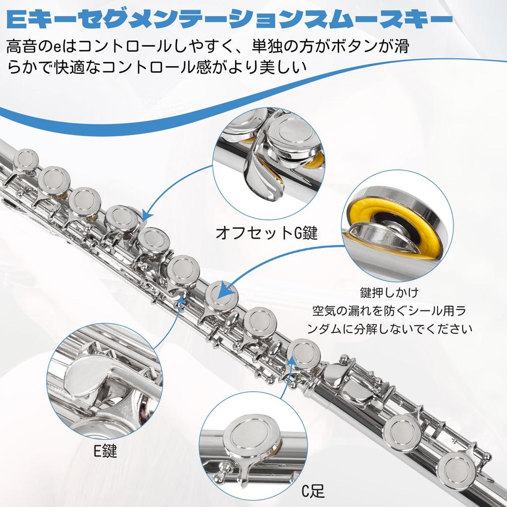 BQKOZFIN Flöte 16 Löcher C-Dur Anfängerset Holzblasinstrument Kupfernickel Versilbert Brass Band Anfängerset 16 Löcher C-Dur Flöte Übung Liebhaber