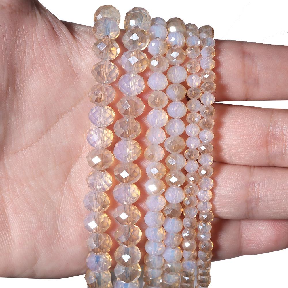 Perline di Cristallo Sfaccettate da 4 6 8mm Vetro Bianco Semi Ambra Perline Distanziatrici Sfuse Per la Realizzazione di Gioielli Braccialetti Fai-da-te Accessori per Collane