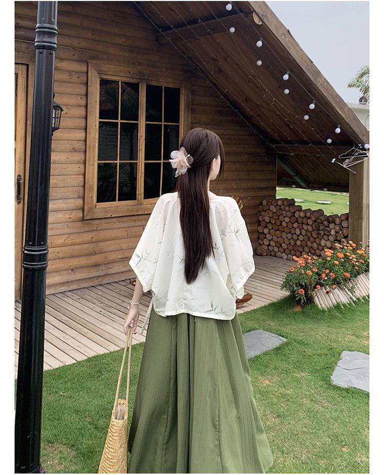 Plus Size Women's Chinese Style Waist-Cinching Camisole Dress & Fairy Cardigan Set