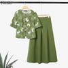 ZANZEA Women Short Sleeve Print Blouse and Long Skirts Summer Two Piece Suit Sets