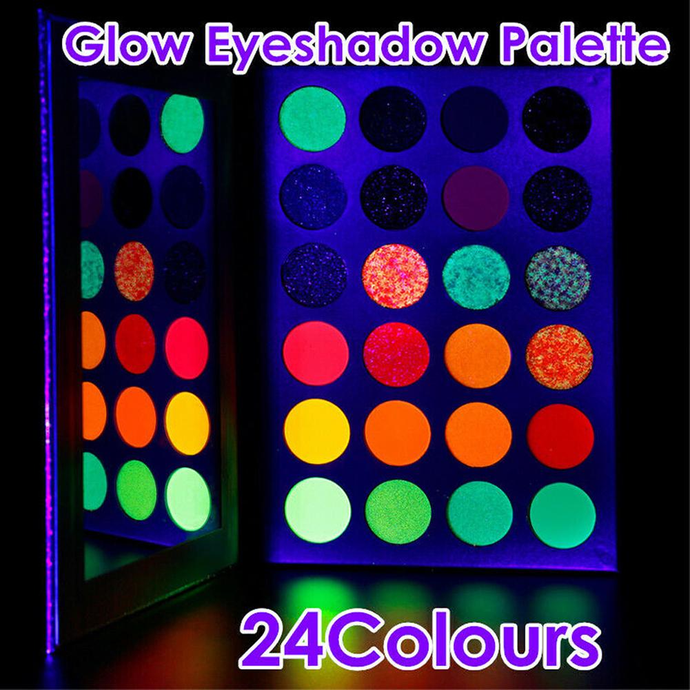 24 Color Glow In The Dark Glitter Eyeshadow Palette Neon Eye Shadow Luminous Eye Shadow Palette