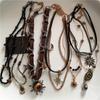 Vintage Leather Brown Stone Sun Pendant Beaded Choker Clavicle Chain Necklace For Women Unique Personalized Grunge Jewelry