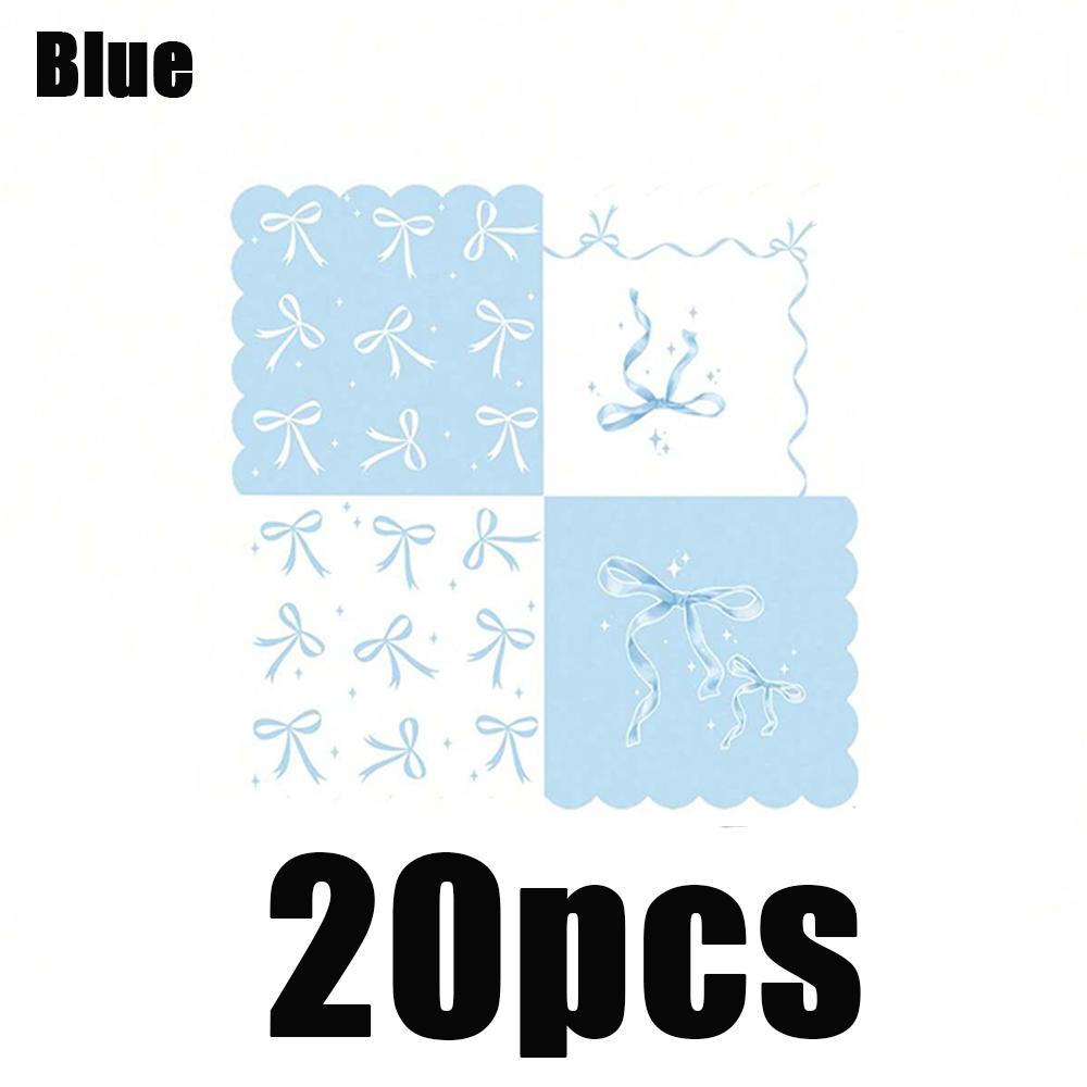 

20pc Bow Party Decor Blue Pink Bow Paper Napkins Disposable Tableware Girl Birthday Party Festival Tableware Decoration Supplies