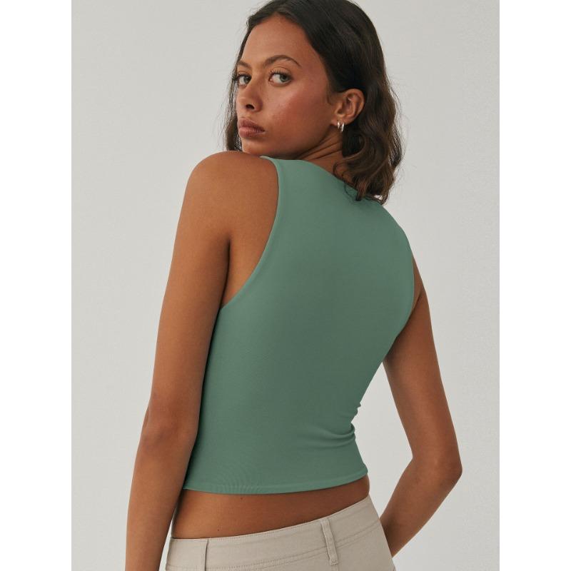 Kadın Seksi Boyunsuz Kolsuz Dar Alt Gömlek Yuvarlak Yaka Çalışma Tank Top