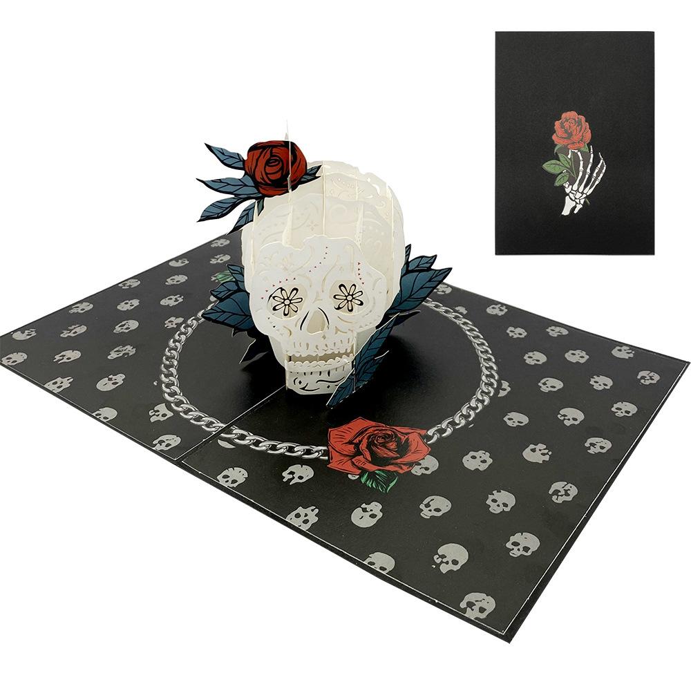 Halloween 3D Greeting Card Party Invitation Card Glitter Powder Hot Stamping Pumpkin Skeleton 3D Message Card