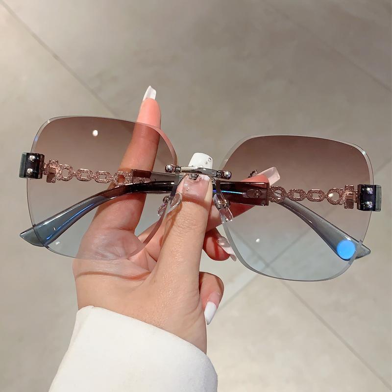 Gradient Tea Trendy Women Sunglasses Oversize Rimless Retro Shades for Decoration Driving UV Protection Sun Glasses