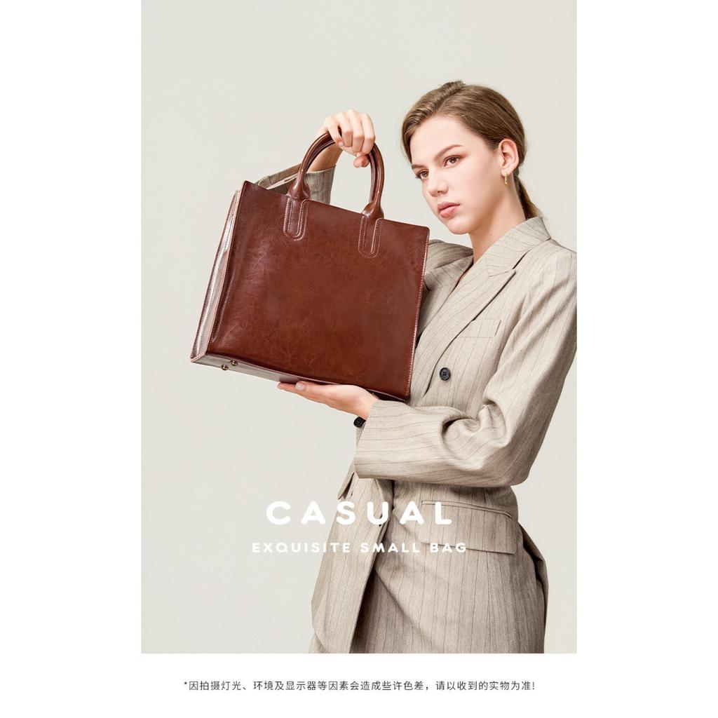 Přeshraniční všestranná voskovaná hovězí kůže ramenní tote taška pravá kůže nová pro notebook dámská velkokapacitní kabelka