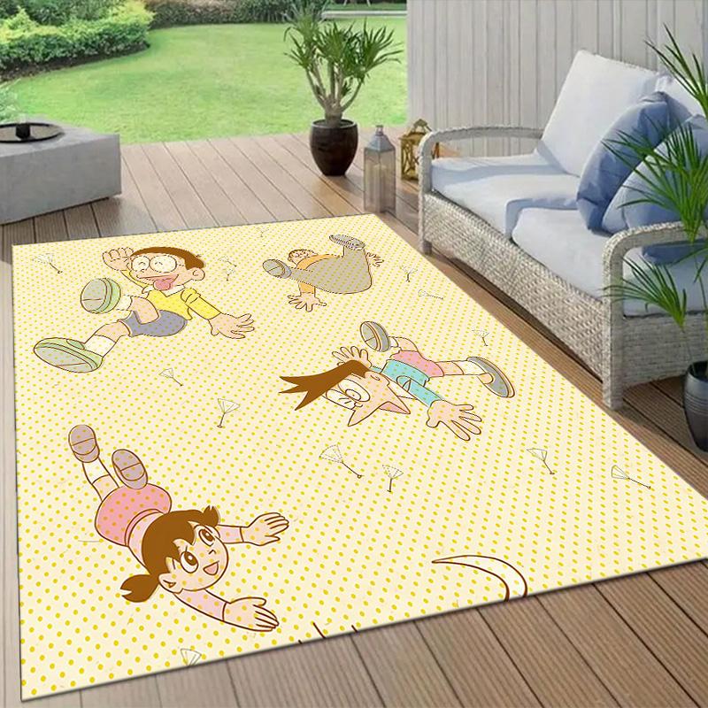 Doraemon2 Flannel Pattern Square Carpet,Area Rug,Carpet Rug for Living Room Bedroom Sofa Playroom Decor,Non-slip Floor Mat