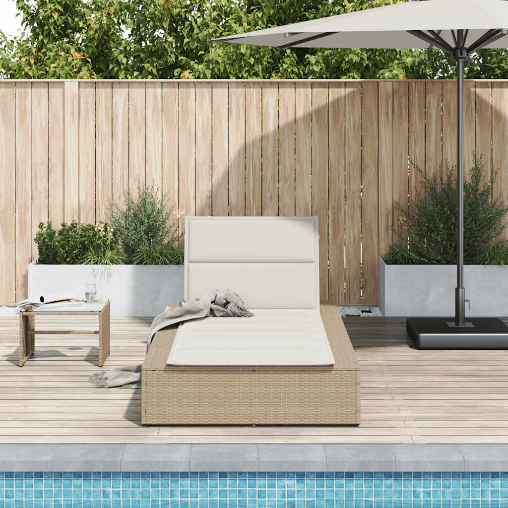 Sun Lounger with Floating Cushion Beige Poly Rattan